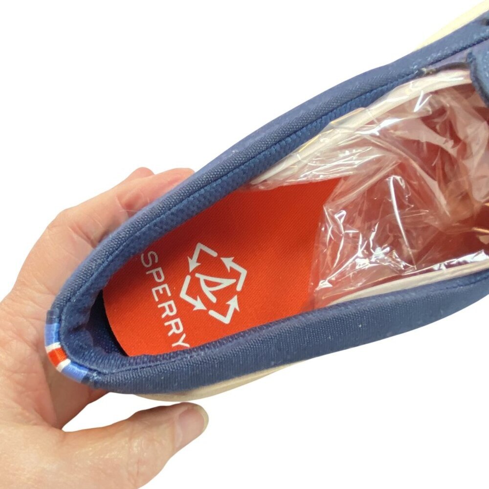 Sperry Blue Canvas Slip-On Loafers Size 8M With Striped Heel Boat Shoes - Picture 9 of 11